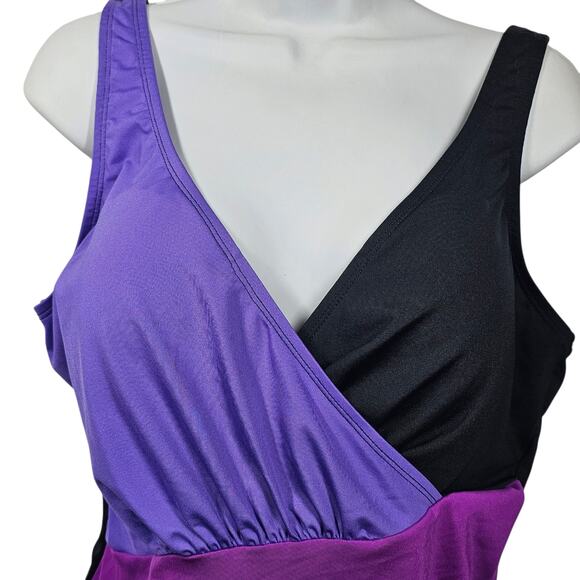 Dolfin Women's Aquashape Color Block Ruched-Front One Piece Swimsuit Size 18* - Picture 3 of 11